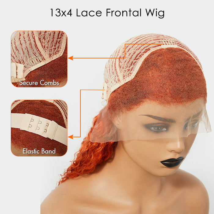 Tedhair 24 Inches Ginger 13"x4" Lace Front Water Wavy Wig Pre-Plucked Free Part 150% Density-100% Human Hair