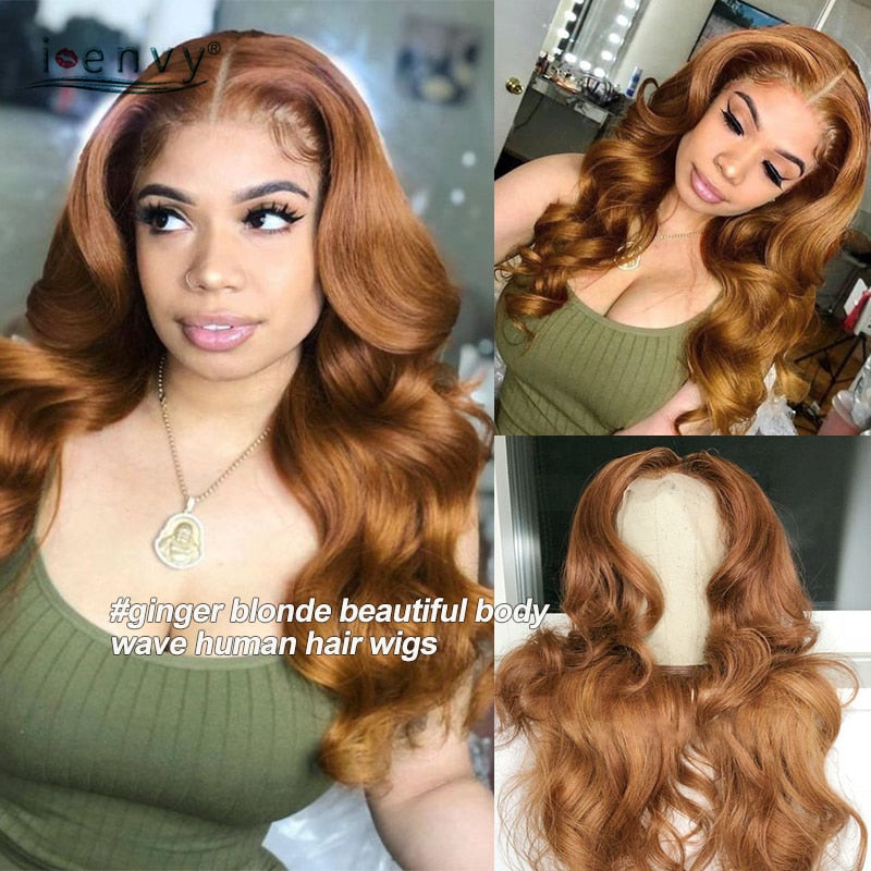 Blonde Highlight Lace Front Human Hair Wigs Body Wave Transparent Lace Frontal Wigs Peruvian Ginger Lace Front Wigs Orange Remy