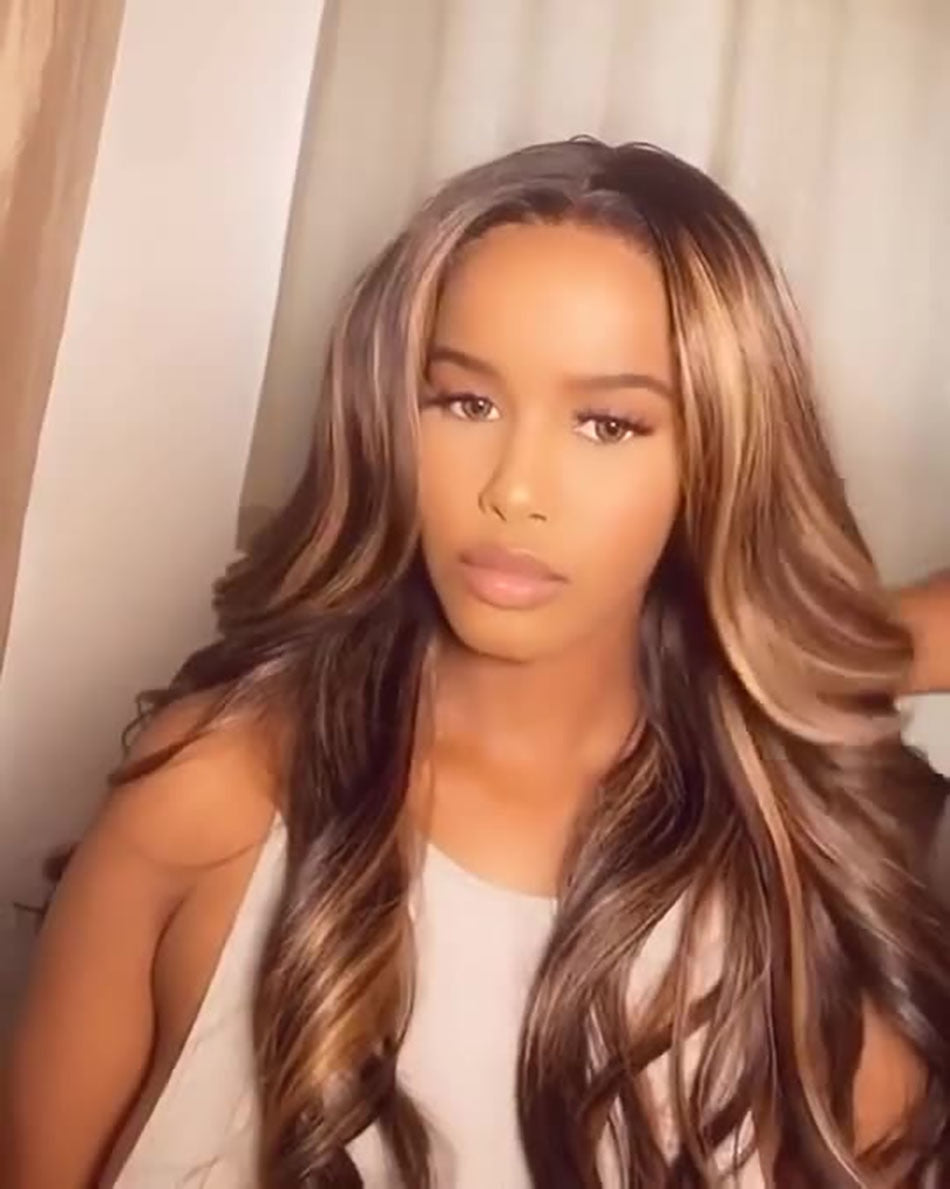 Highlight Lace Front Human Hair Wigs For Women Honey Blonde Body Wave Wigs Peruvian Pre Plucked Transparent HD Lace Frontal Wigs