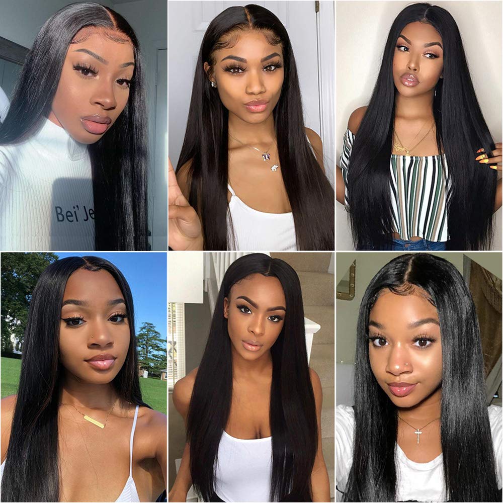 Puromi 13x1 6x1 Middle Part Lace Wigs Brazilian Non-Remy Straight Human Hair Wigs T Lace Part Wig 10-28 Inch Pre Plucked