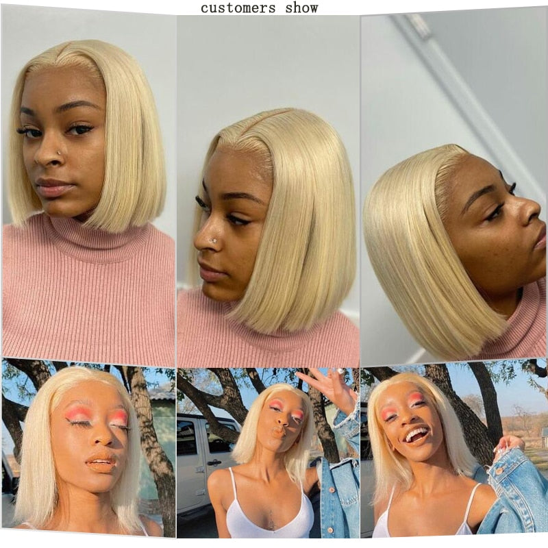 Brazilian Straight Blonde Bob Wig Gluleless Lace Front Human Hair Wigs 13x4x1 Middle Part 613 Lace Frontal Wig for Women Hair