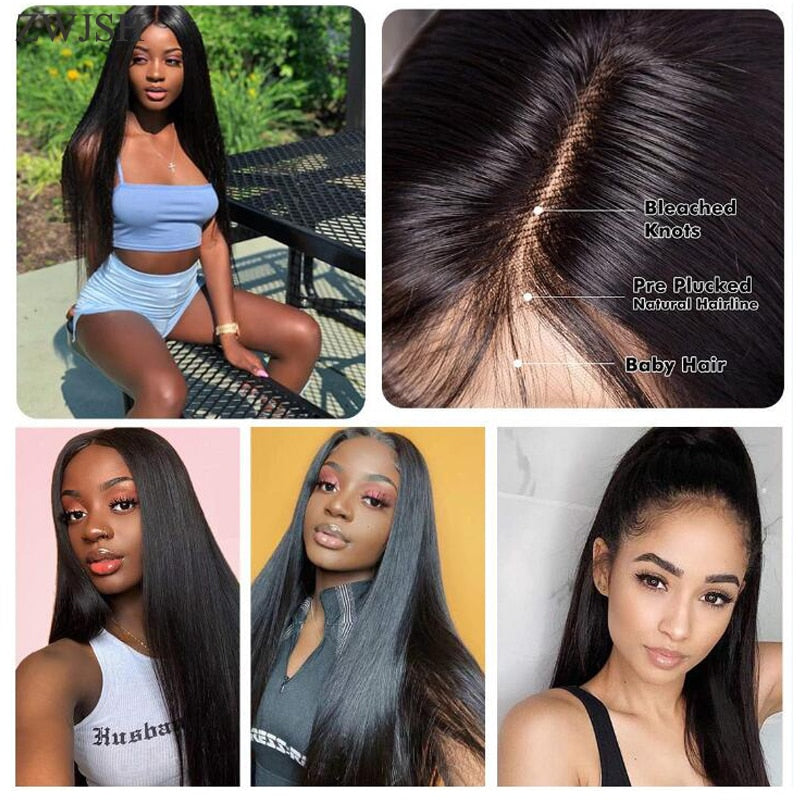 Zwjsh Straight Hair 4x4 Lace Front Wig Human Hair Wigs Pre Plucked Peruvian Straight Lace Front Human Hair Wigs For Women