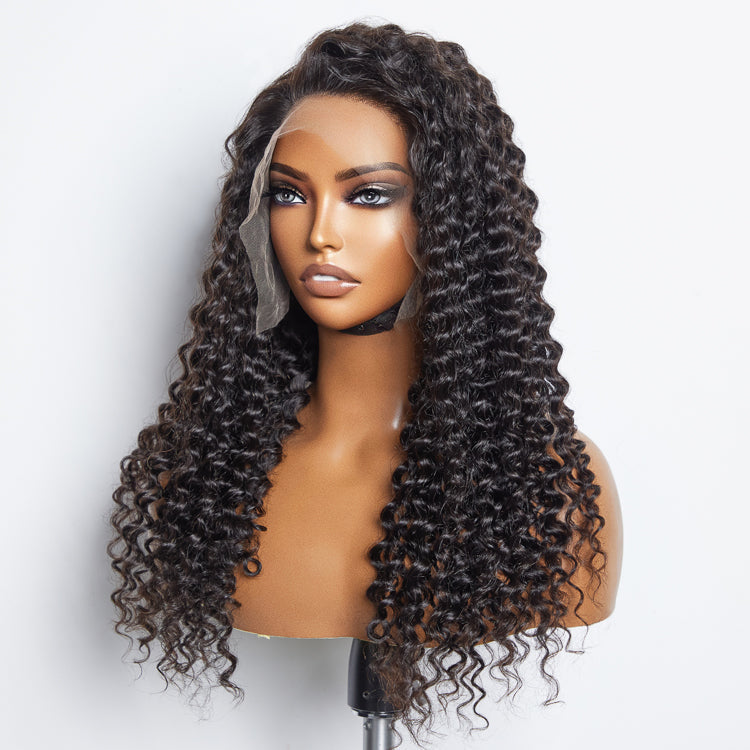 TedHair 13x6 Glueless 3D Cap Pre-bleached Deep Curly Transparent Lace Front Wig 150% Density