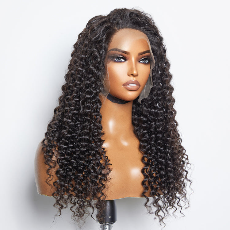 TedHair 13x6 Glueless 3D Cap Pre-bleached Deep Curly Transparent Lace Front Wig 150% Density