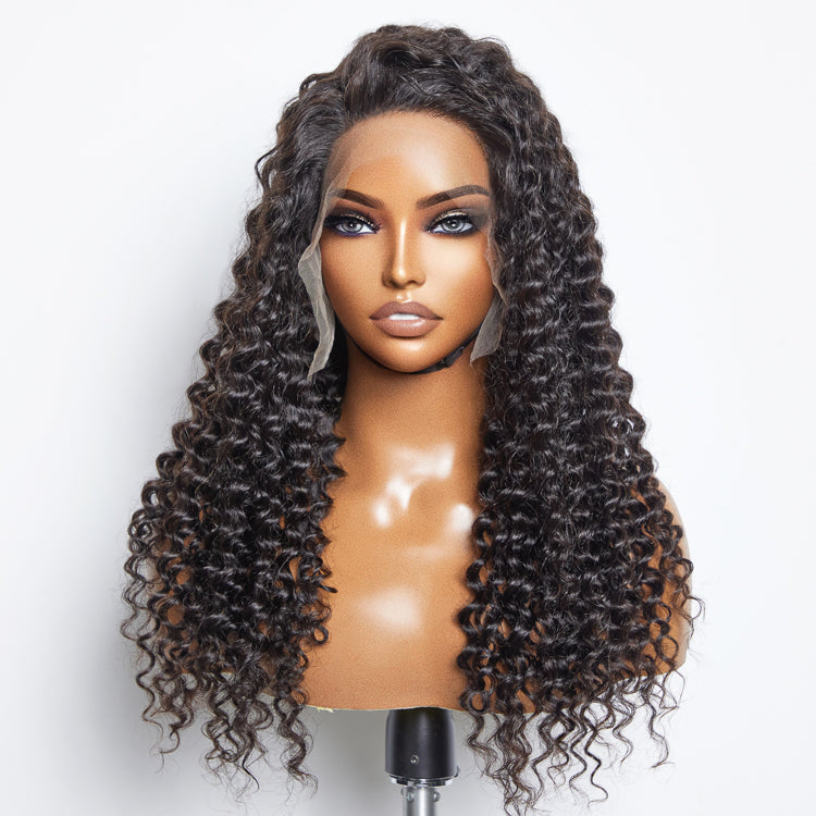 TedHair 13x6 Glueless 3D Cap Pre-bleached Deep Curly Transparent Lace Front Wig 150% Density