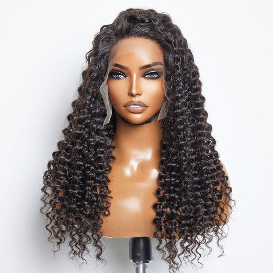 TedHair 13x6 Glueless 3D Cap Pre-bleached Deep Curly Transparent Lace Front Wig 150% Density