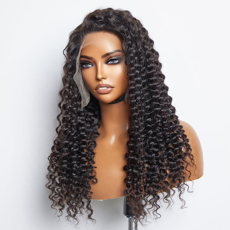 TedHair 13x6 Glueless 3D Cap Pre-bleached Deep Curly Transparent Lace Front Wig 150% Density