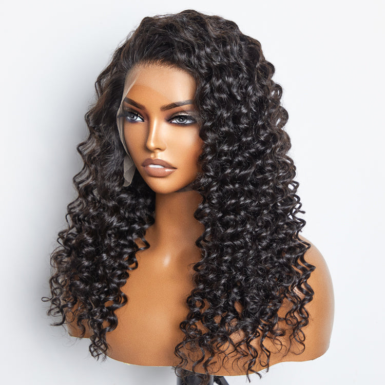 TedHair Glueless 3D Cap Pre-bleached Deep Wave 13x4 Transparent Lace Front Wig 150% Density