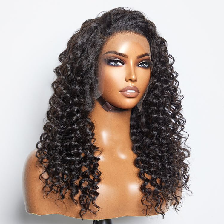 TedHair Glueless 3D Cap Pre-bleached Deep Wave 13x4 Transparent Lace Front Wig 150% Density