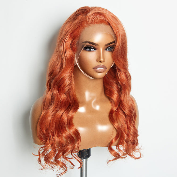 Tedhair 24 Inches Ginger 13"x4" Lace Front Body Wavy Wig Pre-Plucked Free Part 150% Density-100% Human Hair