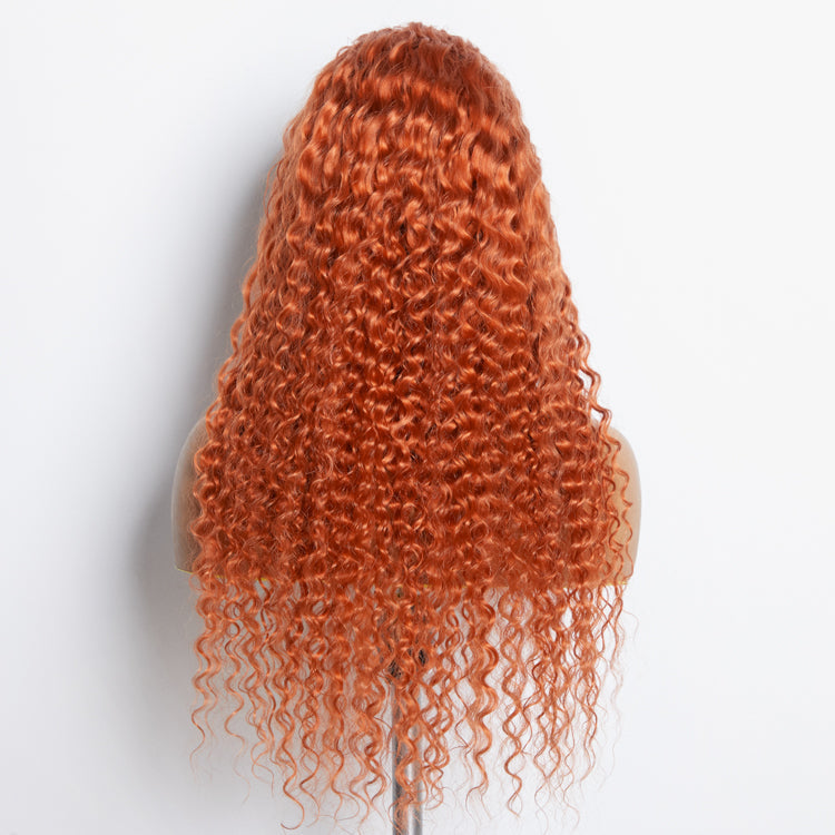 Tedhair 24 Inches Ginger 13"x4" Lace Front Deep Wavy Wig Pre-Plucked Free Part 150% Density-100% Human Hair