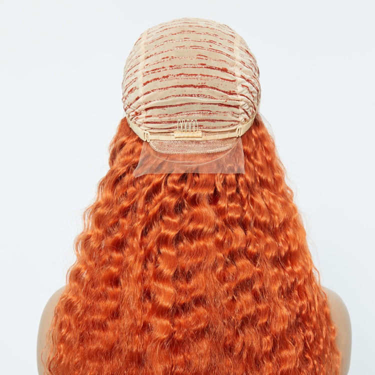 Tedhair 24 Inches Ginger 13"x4" Lace Front Deep Wavy Wig Pre-Plucked Free Part 150% Density-100% Human Hair