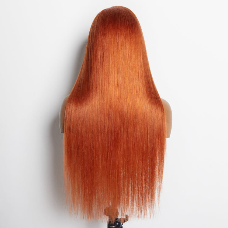 Tedhair 24 Inches Ginger 13"x4" Lace Front Straight Wig Pre-Plucked Free Part 150% Density-100% Human Hair