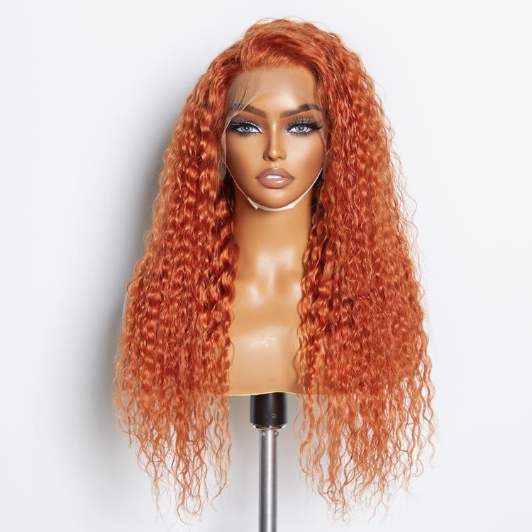 Tedhair 24 Inches Ginger 13"x4" Lace Front Water Wavy Wig Pre-Plucked Free Part 150% Density-100% Human Hair