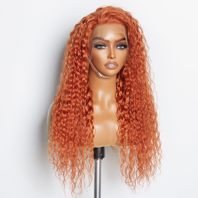 Tedhair 24 Inches Ginger 13"x4" Lace Front Water Wavy Wig Pre-Plucked Free Part 150% Density-100% Human Hair