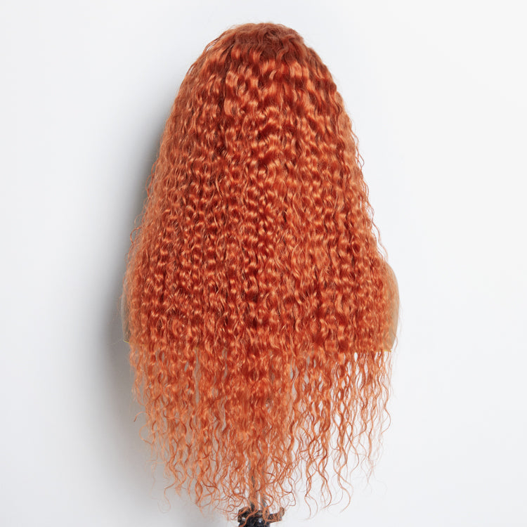 Tedhair 24 Inches Ginger 13"x4" Lace Front Water Wavy Wig Pre-Plucked Free Part 150% Density-100% Human Hair