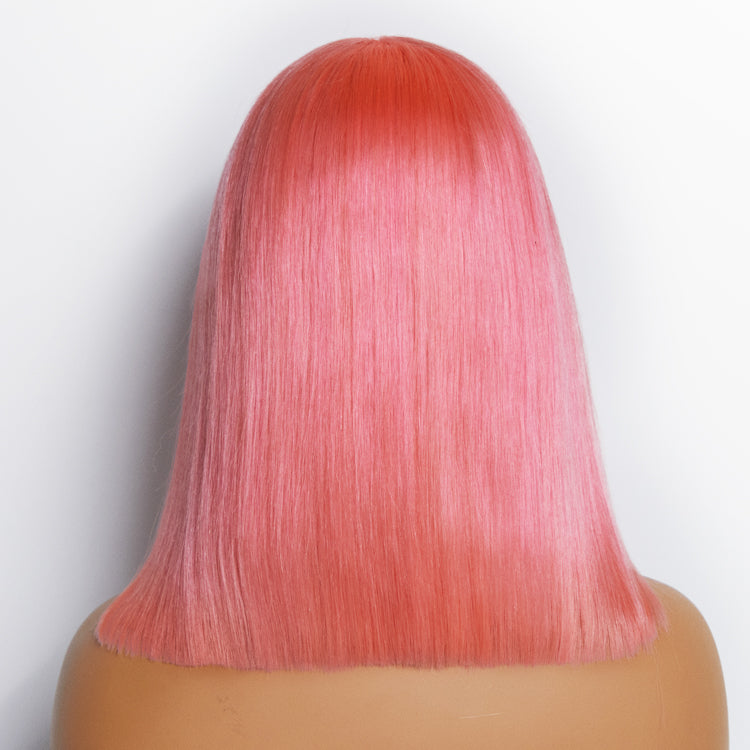 Tedhair 12 Inches Pre-Plucked 13"x4" #Pink Straight Bob Lace Frontal Wig 150% Density-100% Human Hair
