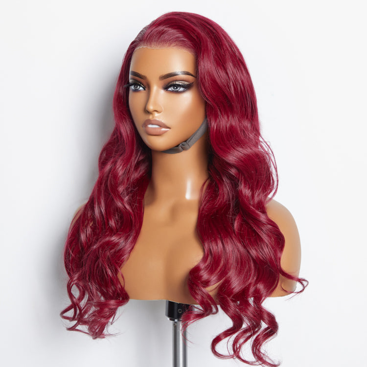 Tedhair 24 Inches 13"x4" Body Wavy Wear & Go Glueless #99j Lace Frontal Wig-100% Human Hair