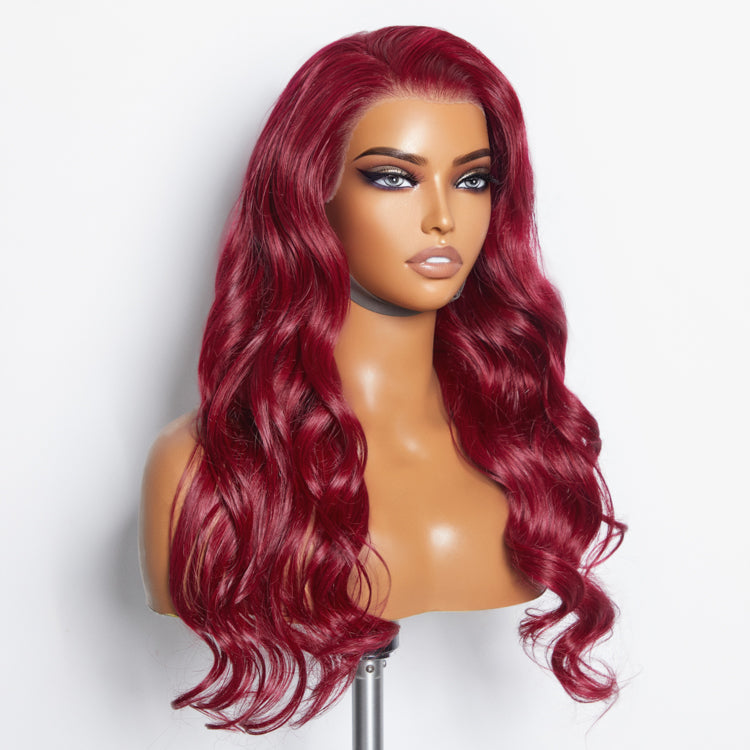Tedhair 24 Inches 13"x4" Body Wavy Wear & Go Glueless #99j Lace Frontal Wig-100% Human Hair