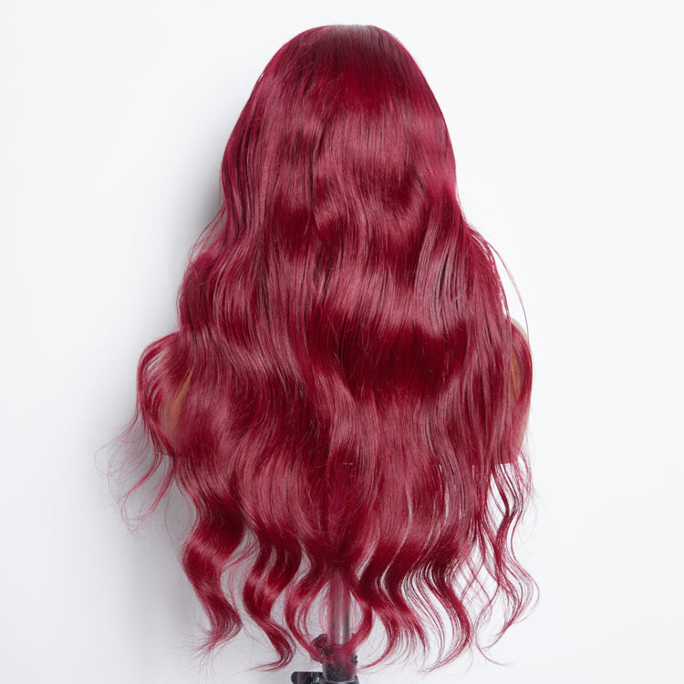 Tedhair 24 Inches 13"x4" Body Wavy Wear & Go Glueless #99j Lace Frontal Wig-100% Human Hair