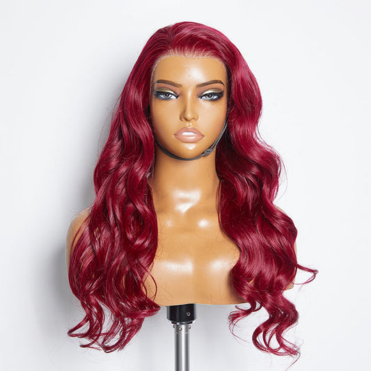 Tedhair 24 Inches 13"x4" Body Wavy Wear & Go Glueless #99j Lace Frontal Wig-100% Human Hair