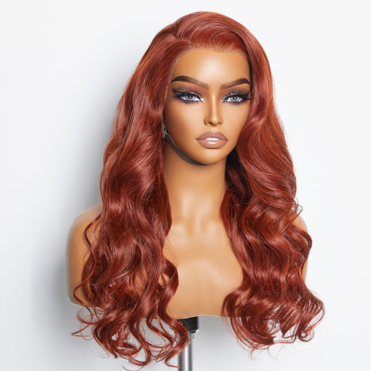 Tedhair 24 Inches 13"x4" Body Wavy Wear & Go Glueless #Redbrown Lace Frontal Wig-100% Human Hair