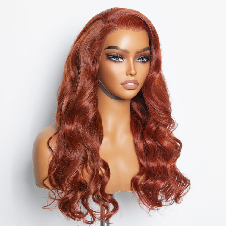 Tedhair 24 Inches 13"x4" Body Wavy Wear & Go Glueless #Redbrown Lace Frontal Wig-100% Human Hair