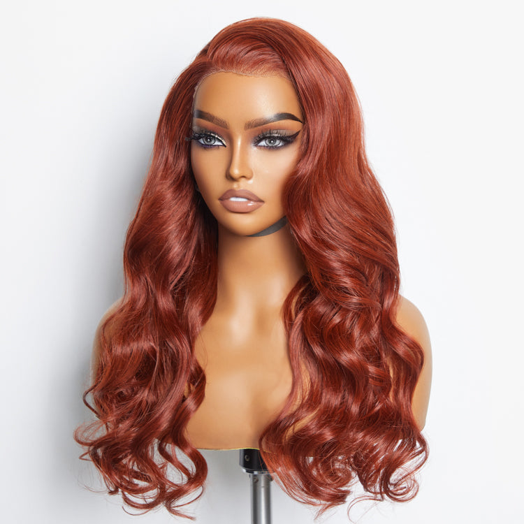 Tedhair 24 Inches 13"x4" Body Wavy Wear & Go Glueless #Redbrown Lace Frontal Wig-100% Human Hair