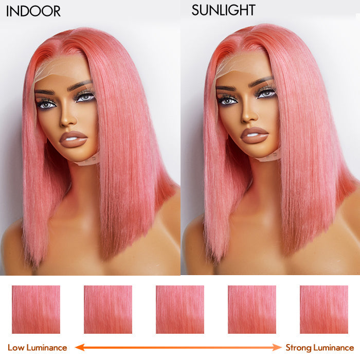 Tedhair 12 Inches Pre-Plucked 13"x4" #Pink Straight Bob Lace Frontal Wig 150% Density-100% Human Hair