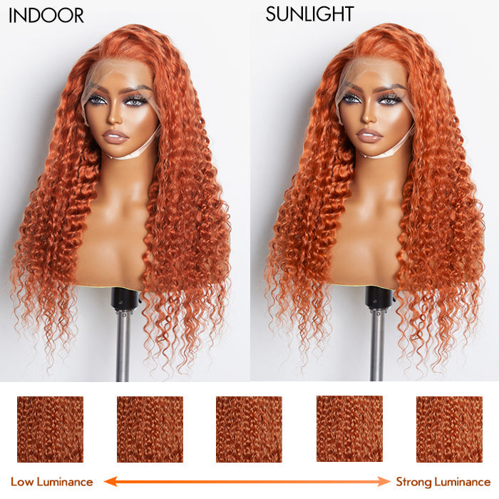 Tedhair 24 Inches Ginger 13"x4" Lace Front Deep Wavy Wig Pre-Plucked Free Part 150% Density-100% Human Hair