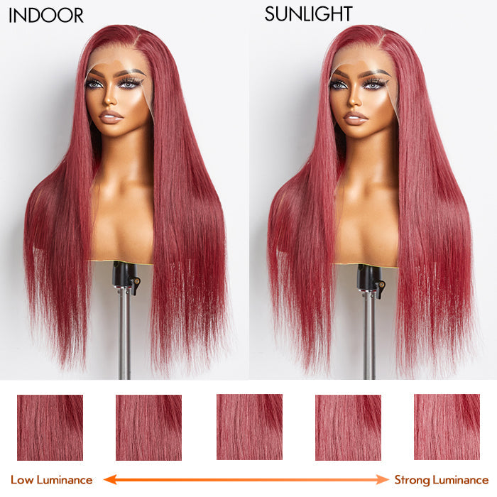 Tedhair 24 Inches Burgundy 13"x4" Lace Front Straight Wig Pre-Plucked Free Part 150% Density-100% Human Hair