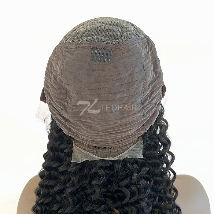 TedHair 13x6 Glueless 3D Cap Pre-bleached Deep Curly Transparent Lace Front Wig 150% Density
