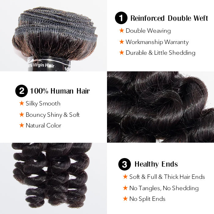 TedHair 12-26 Inch Loose Curly Virgin Brazilian Hair #1B Natural Black