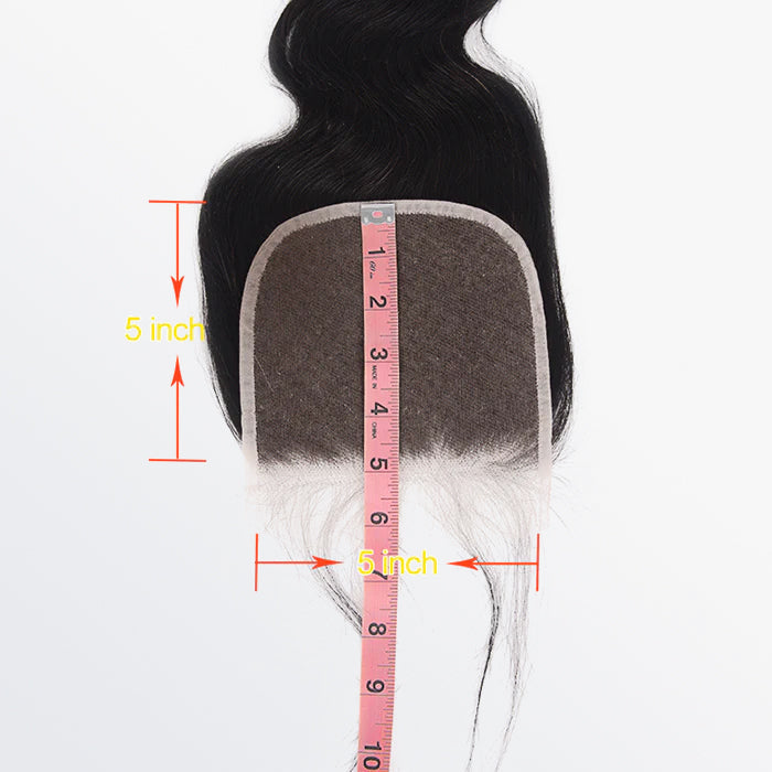 TedHair 12-20 Inch 5" x 5" Body Wavy Free Parted Lace Closure #1B Natural Black