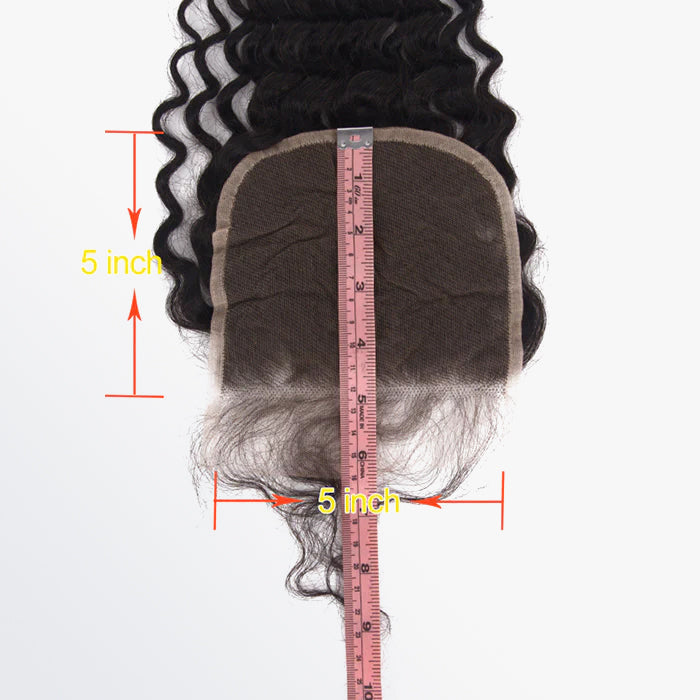 TedHair 12-20 Inch 5" x 5" Deep Curly Free Parted Lace Closure #1B Natural Black