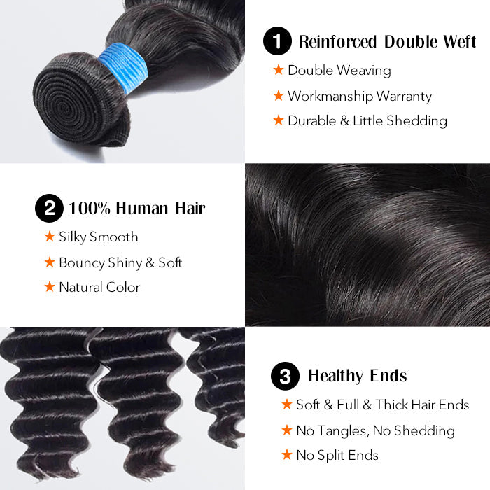 TedHair 12-26 Inch Loose Deep Virgin Brazilian Hair #1B Natural Black