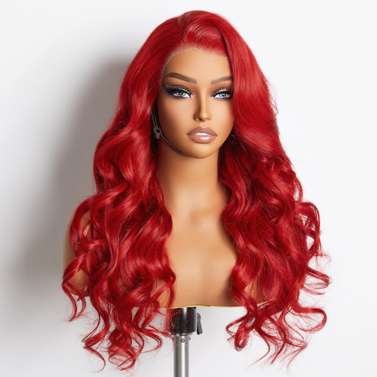 Tedhair 24 Inches 13"x4"  Body Wavy Wear & Go Glueless #Red Lace Frontal Wig-100% Human Hair