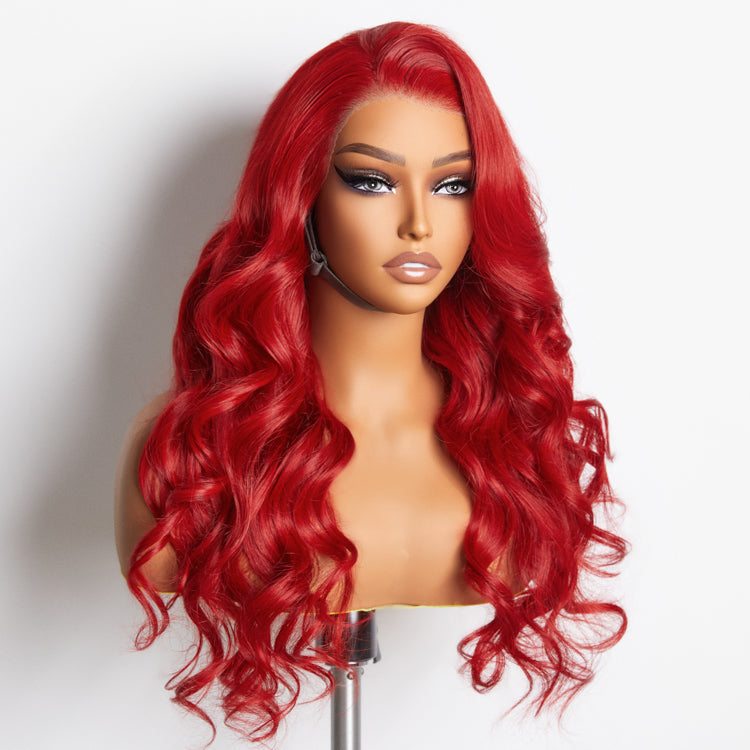 Tedhair 24 Inches 13"x4"  Body Wavy Wear & Go Glueless #Red Lace Frontal Wig-100% Human Hair