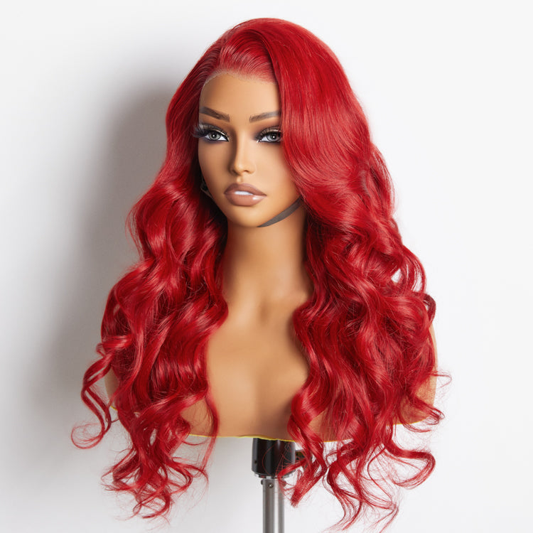 Tedhair 24 Inches 13"x4"  Body Wavy Wear & Go Glueless #Red Lace Frontal Wig-100% Human Hair