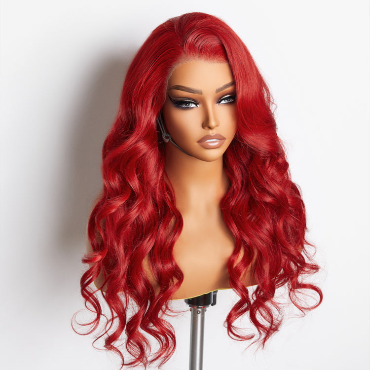 Tedhair 24 Inches 13"x4"  Body Wavy Wear & Go Glueless #Red Lace Frontal Wig-100% Human Hair