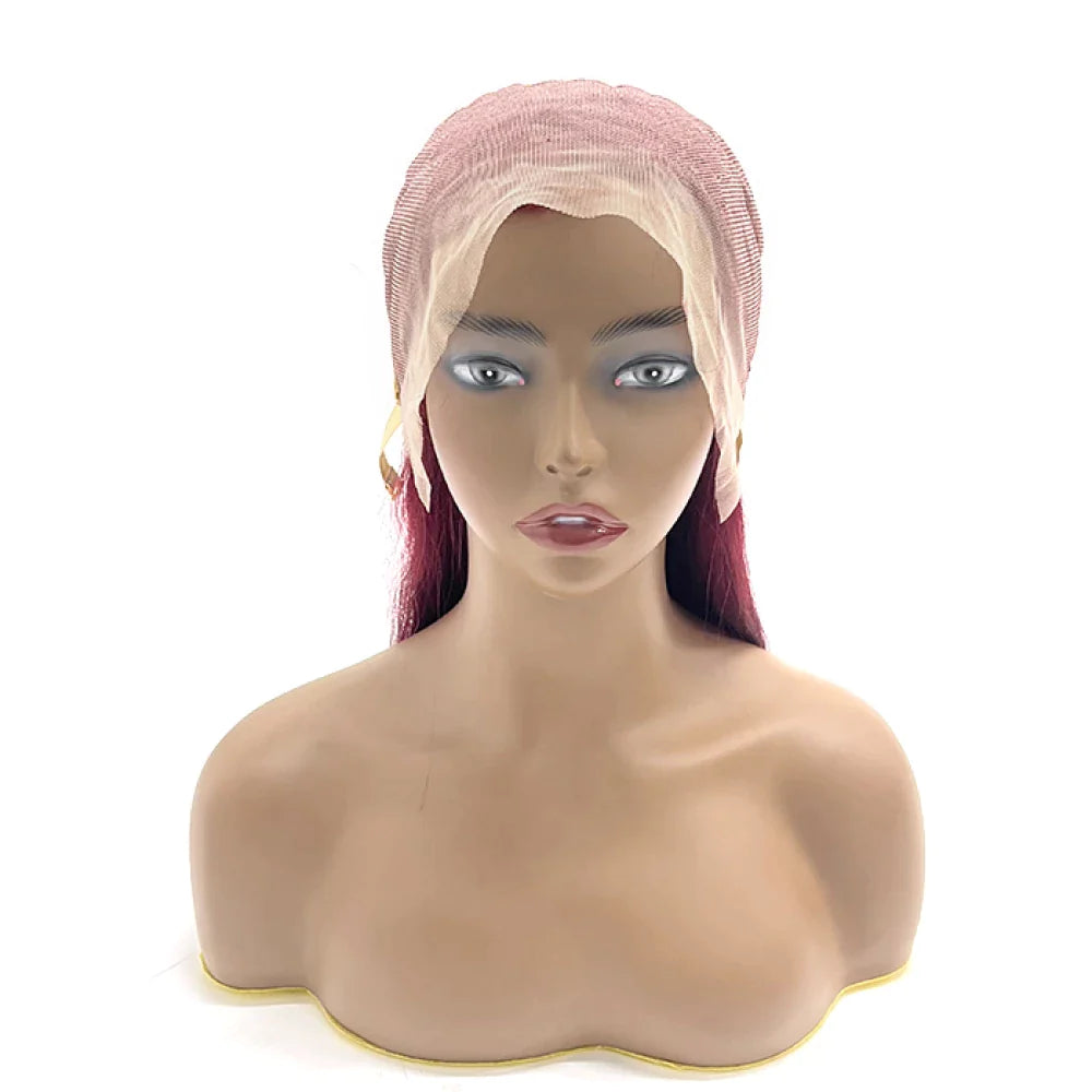 Tedhair 24 Inches Burgundy 13"x4" Lace Front Straight Wig Pre-Plucked Free Part 150% Density-100% Human Hair