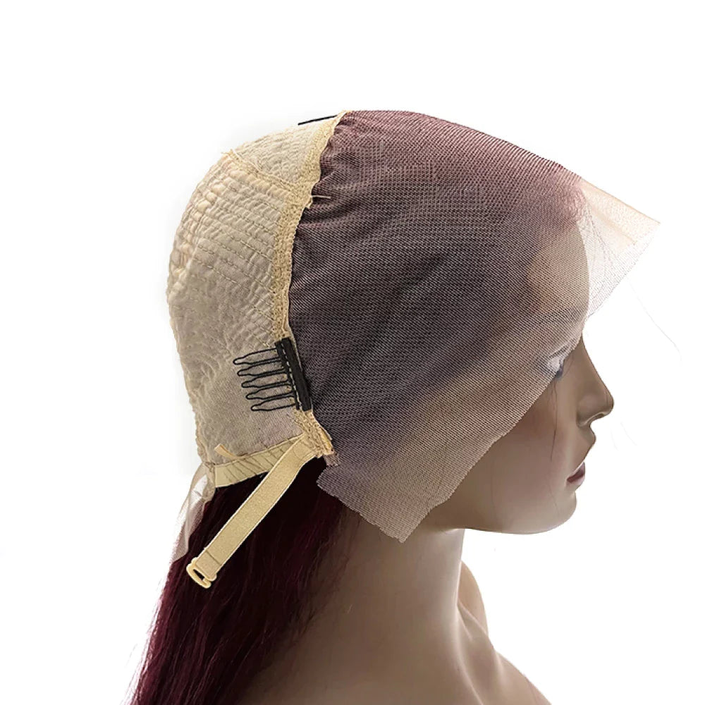 Tedhair 24 Inches Burgundy 13"x4" Lace Front Straight Wig Pre-Plucked Free Part 150% Density-100% Human Hair