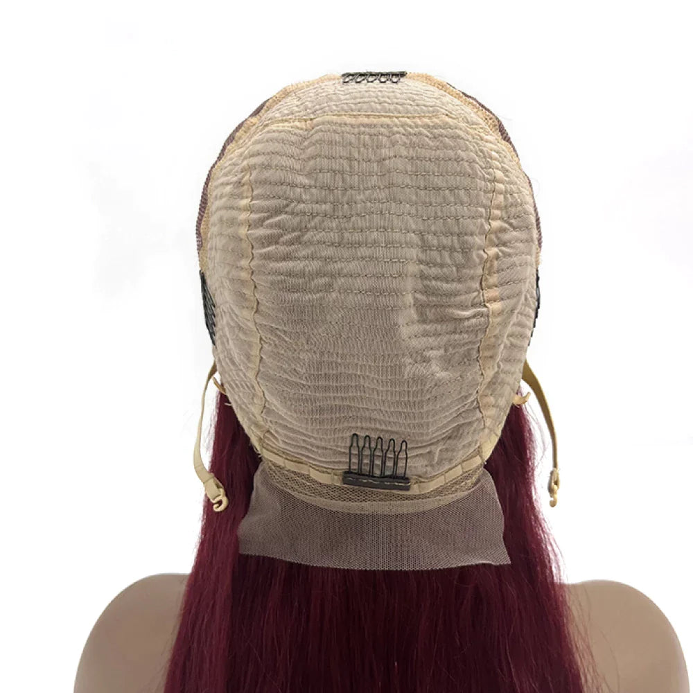 Tedhair 24 Inches Burgundy 13"x4" Lace Front Straight Wig Pre-Plucked Free Part 150% Density-100% Human Hair