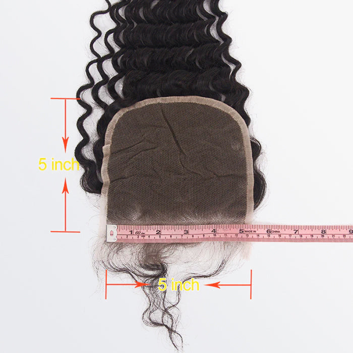 TedHair 12-20 Inch 5" x 5" Deep Curly Free Parted Lace Closure #1B Natural Black