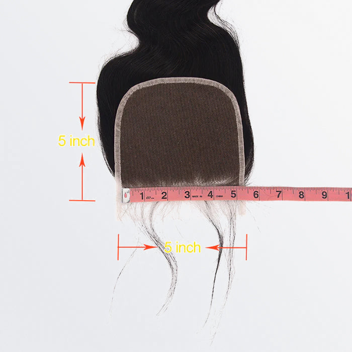 TedHair 12-20 Inch 5" x 5" Body Wavy Free Parted Lace Closure #1B Natural Black