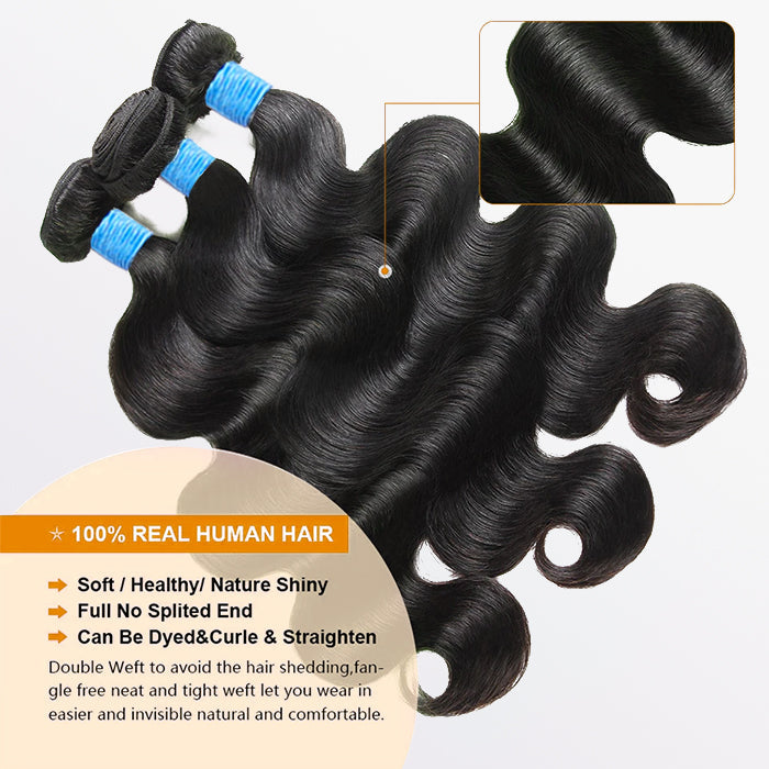 TedHair 10-40 Inch Body Wavy Virgin Brazilian Hair #1B Natural Black