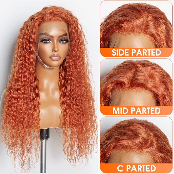 Tedhair 24 Inches Ginger 13"x4" Lace Front Water Wavy Wig Pre-Plucked Free Part 150% Density-100% Human Hair