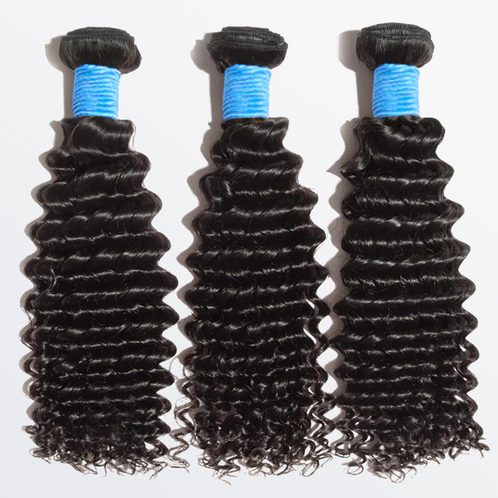 TedHair 10-30 Inch Deep Curly Virgin Brazilian Hair #1B Natural Black