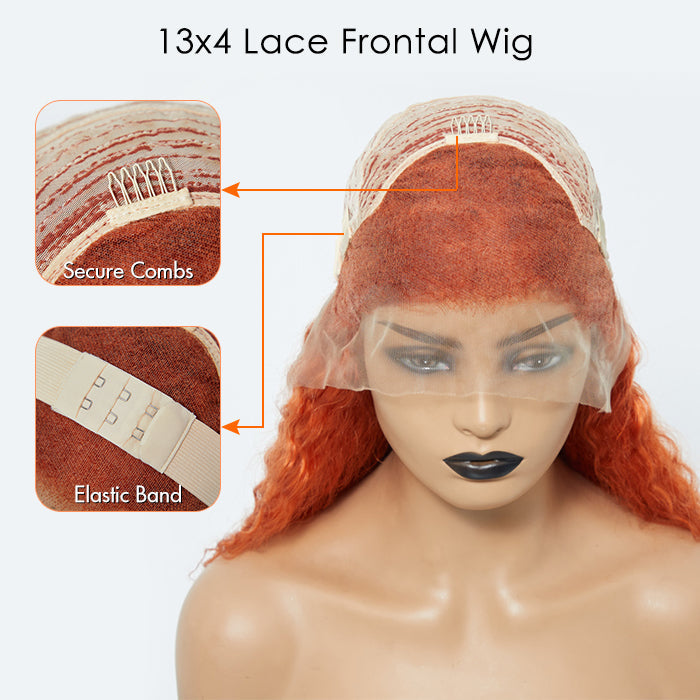 Tedhair 24 Inches Ginger 13"x4" Lace Front Deep Wavy Wig Pre-Plucked Free Part 150% Density-100% Human Hair
