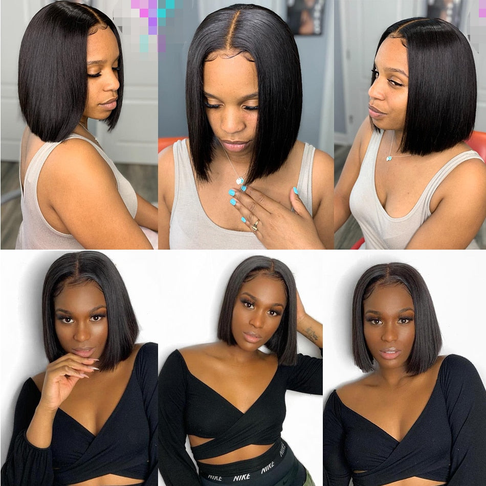 Jaycee 4x4 Short Bob Wigs Lace Closure Wig Straight Human Hair Wigs For Black Women 150% Brazilian Hair Perruque Cheveux Humain